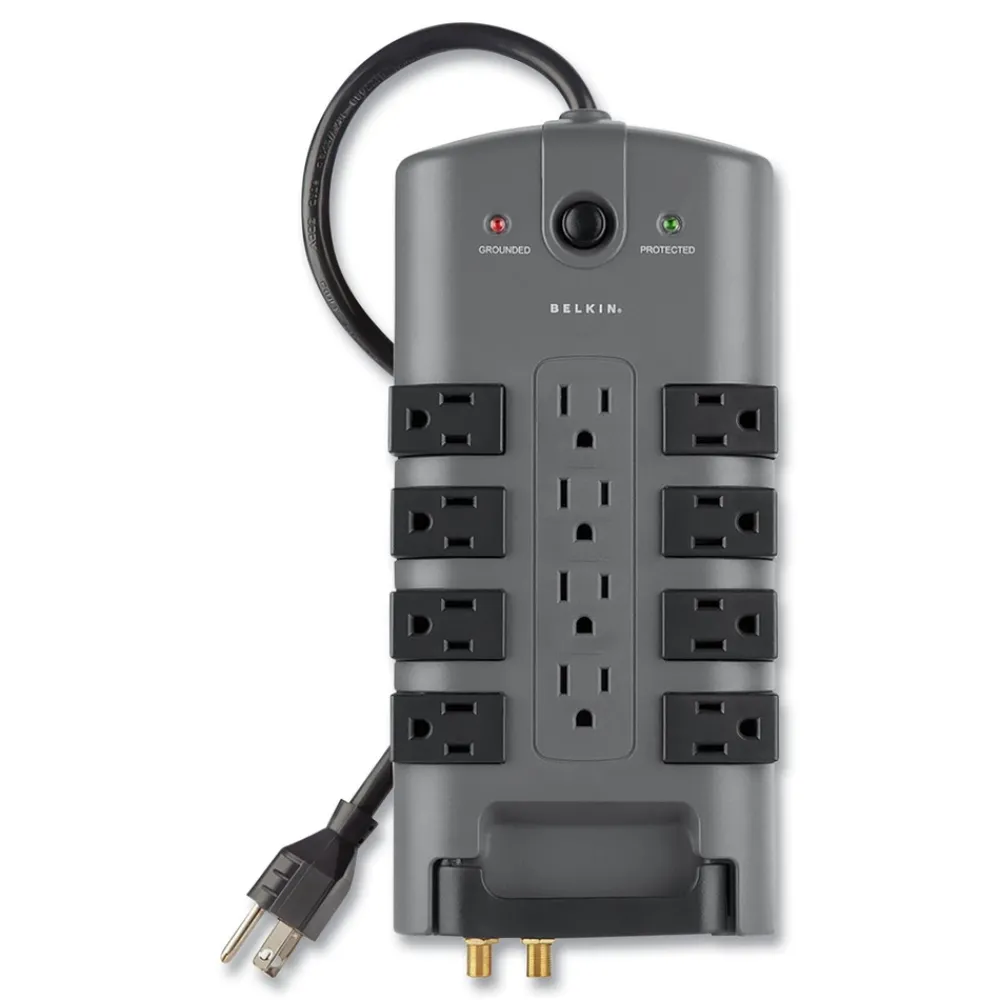 4320 J 12 AC Outlets 8 ft. Cord Pivot Plug Surge Protector - Gray Office Electronics & Batteries