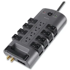 4320 J 12 AC Outlets 8 ft. Cord Pivot Plug Surge Protector - Gray Office Electronics & Batteries