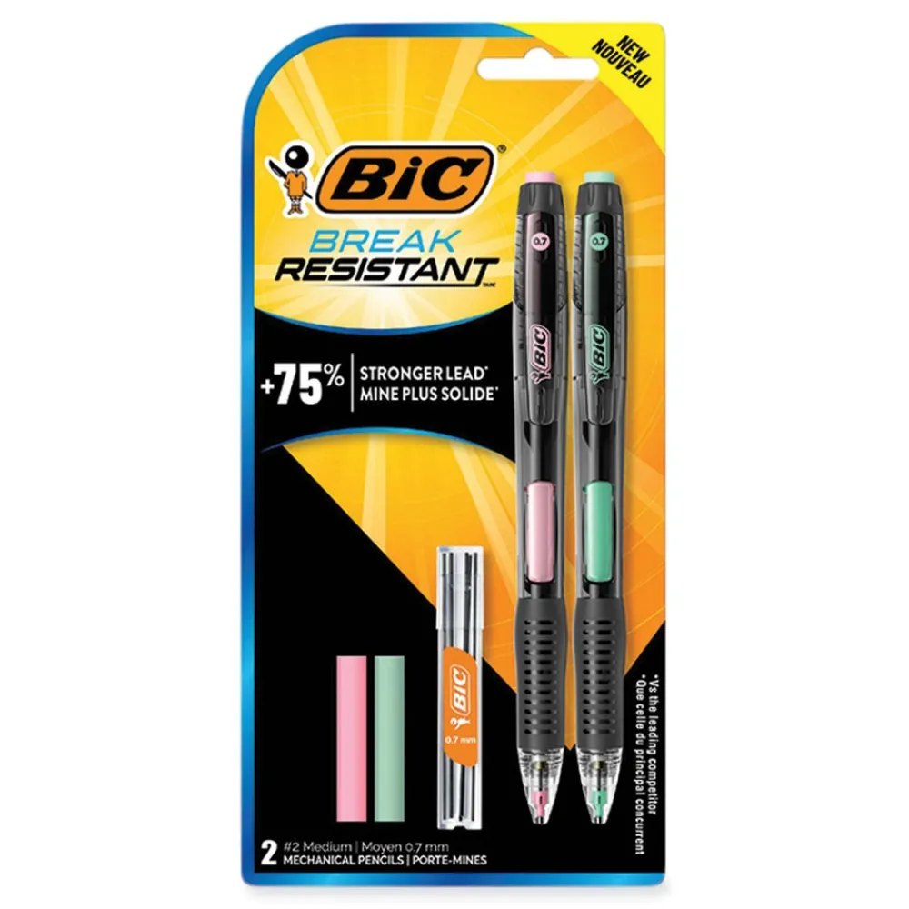 0.7 mm HB (#2) Break-Resistant Mechanical Pencils with Erasers - Black Lead, Assorted Barrel Colors (2/Pack) Pens, Pencils & Markers