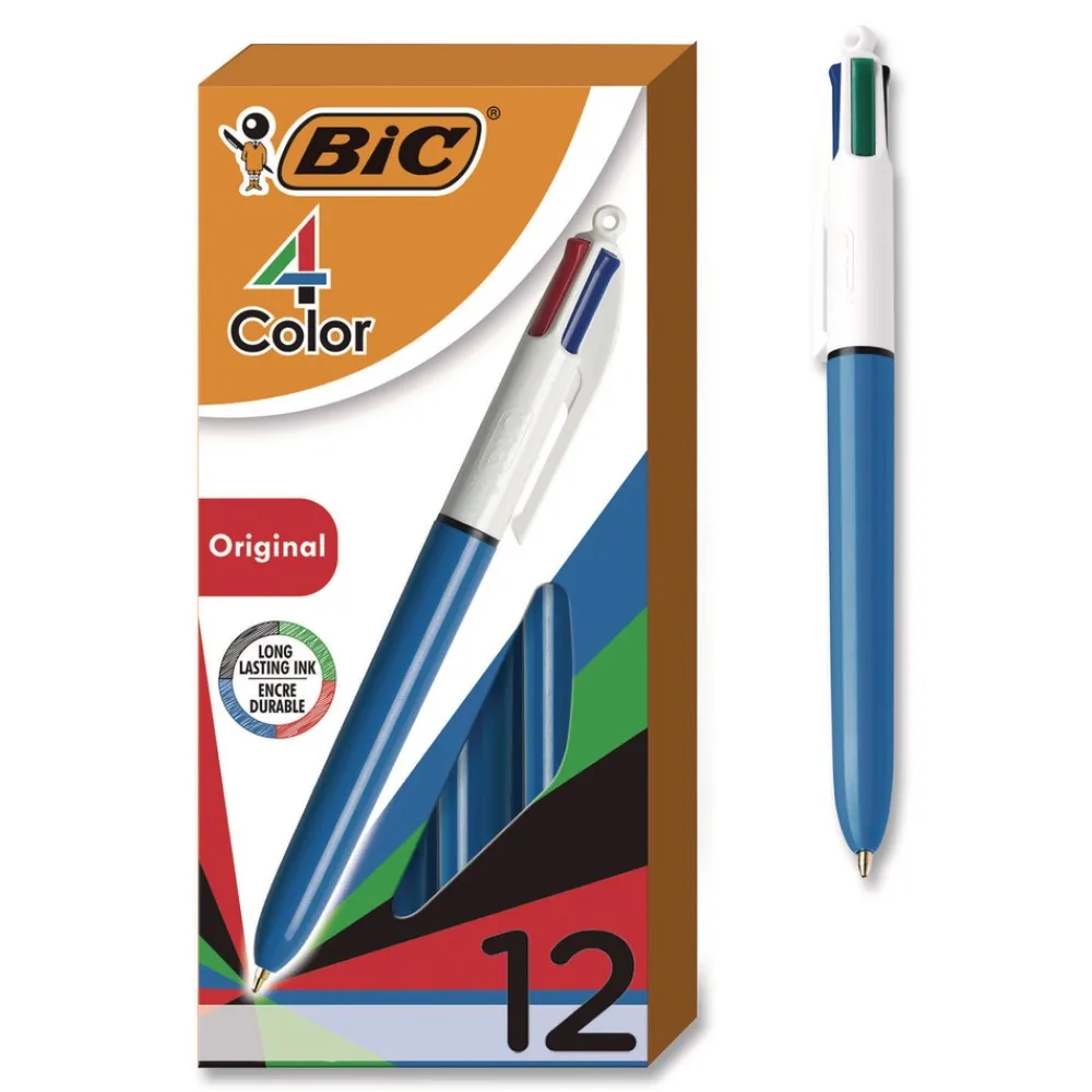 Discount Medium 1 mm Multi-Color Retractable Ballpoint Pen - Black/Blue/Green/Red Ink/Blue/White Barrel (12/Box) Pens, Pencils & Markers