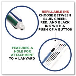 Discount Medium 1 mm Multi-Color Retractable Ballpoint Pen - Black/Blue/Green/Red Ink/Blue/White Barrel (12/Box) Pens, Pencils & Markers