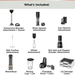 kitchen wand Cordless Blender 6-in-1 Kitchen Multi-Tool - Grey Kitchen Appliances