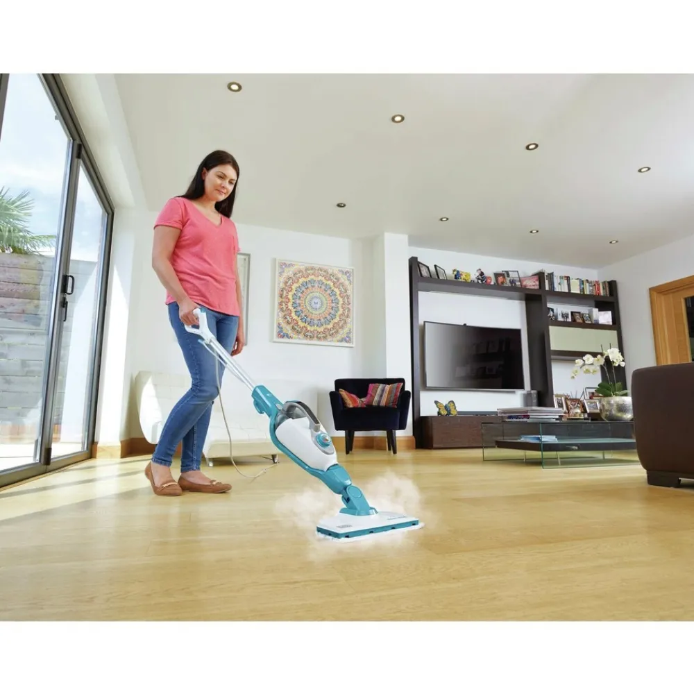 Discount 120V 5-in-1 Electric Corded Steam Mop and Portable Steamer - Blue and White Cleaning & Janitorial Supplies