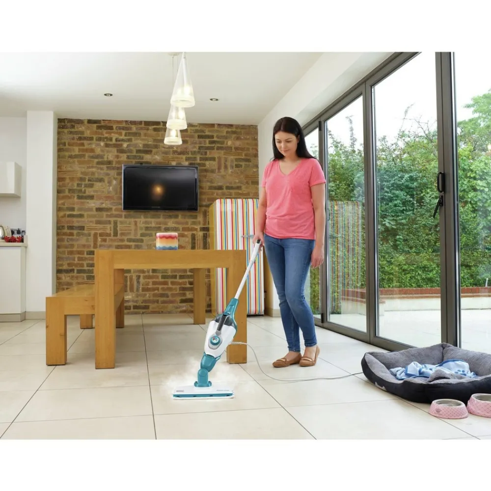 Discount 120V 5-in-1 Electric Corded Steam Mop and Portable Steamer - Blue and White Cleaning & Janitorial Supplies