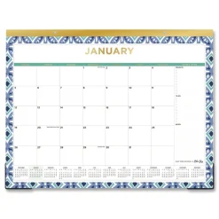 Discount 22 in. x 17 in. 12-Month (Jan to Dec): 2026 Tile Monthly Desk Pad Calendar - Geometric Artwork, White/Blue/Green Sheets Calendars & Planners