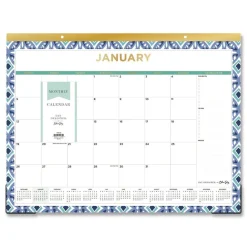 Discount 22 in. x 17 in. 12-Month (Jan to Dec): 2026 Tile Monthly Desk Pad Calendar - Geometric Artwork, White/Blue/Green Sheets Calendars & Planners