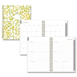 New 8 in. x 5 in. 12-Month (Jan to Dec): 2026 Mimosa Weekly/Monthly Planner - Lemon Artwork, Yellow/Green/White Cover Paper & Printables