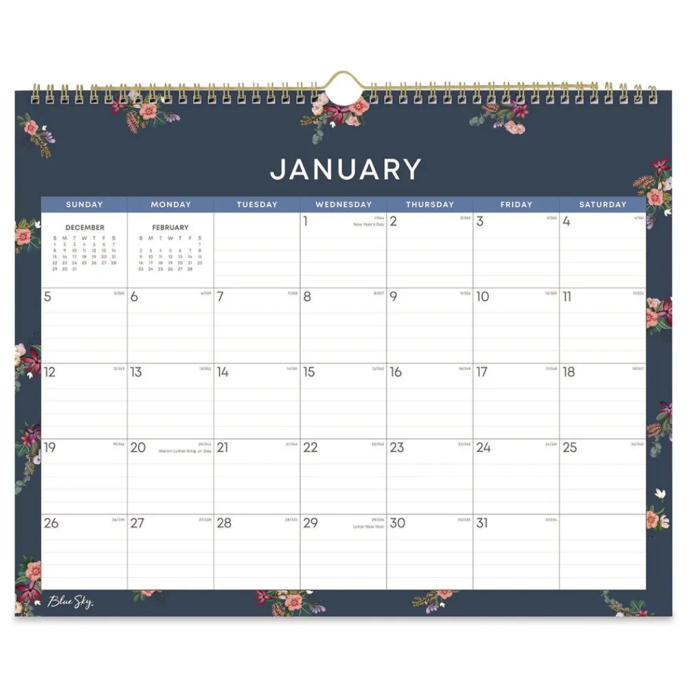 Online 15 in. x 12 in. 12-Month (Jan to Dec): 2026 Ashlyn Monthly Wall Calendar - Floral Artwork, White/Blue/Pink Sheets Calendars & Planners