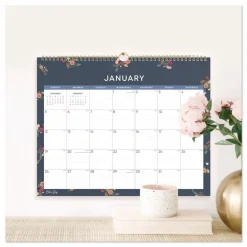 Online 15 in. x 12 in. 12-Month (Jan to Dec): 2026 Ashlyn Monthly Wall Calendar - Floral Artwork, White/Blue/Pink Sheets Calendars & Planners