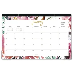 Outlet 17 in. x 11 in. 12-Month (Jan to Dec): 2026 Kelly Ventura Magenta Bloom Desk Pad Calendar - Floral Artwork, White/Multicolor Sheets Calendars & Planners
