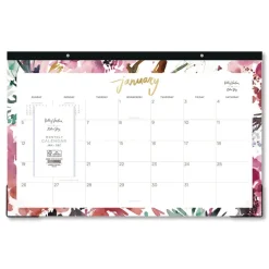 Outlet 17 in. x 11 in. 12-Month (Jan to Dec): 2026 Kelly Ventura Magenta Bloom Desk Pad Calendar - Floral Artwork, White/Multicolor Sheets Calendars & Planners