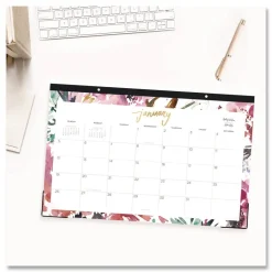 Outlet 17 in. x 11 in. 12-Month (Jan to Dec): 2026 Kelly Ventura Magenta Bloom Desk Pad Calendar - Floral Artwork, White/Multicolor Sheets Calendars & Planners