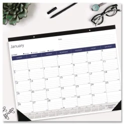 Hot 12-Month (Jan to Dec): 2026 22 in. x 17 in. DuraGlobe Monthly Desk Pad Calendar - White/Blue/Gray Sheets, Black Binding/Corners Calendars & Planners
