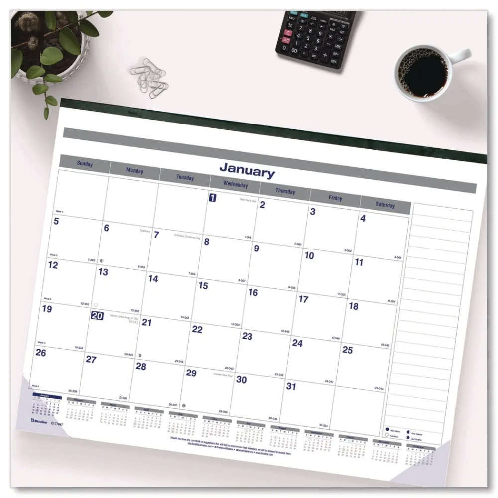 Hot 12-Month (Jan to Dec): 2026 22 in. x 17 in. Net Zero Carbon Monthly Desk Pad Calendar - White/Gray/Blue Sheets, Black Binding Calendars & Planners