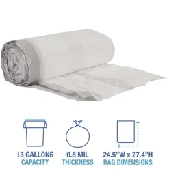 Hot 13 Gallon 24 in. x 28 in. Drawstring Kitchen Bags - White (50 Bags/Roll, 2 Rolls/Carton) Trash & Waste Bins