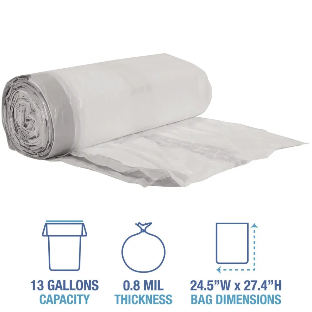 Hot 13 Gallon 24 in. x 28 in. Drawstring Kitchen Bags - White (50 Bags/Roll, 2 Rolls/Carton) Trash & Waste Bins