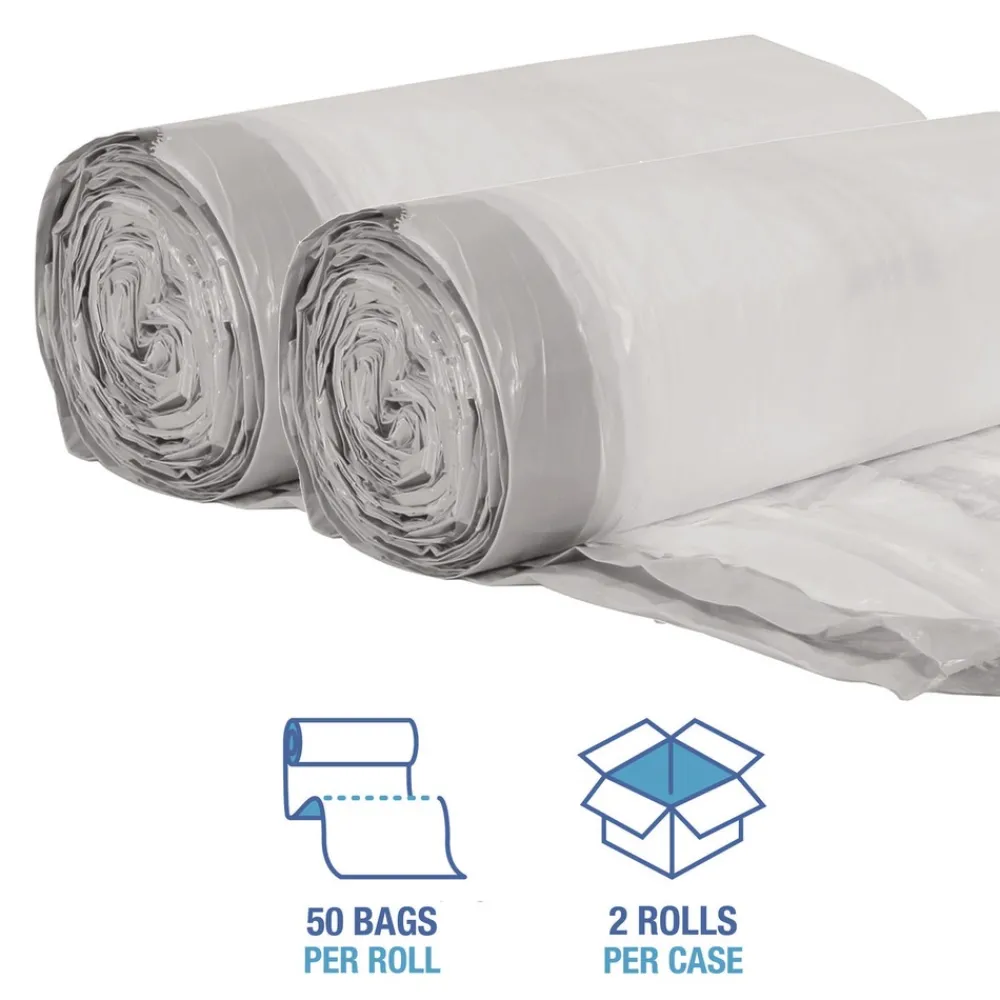 Hot 13 Gallon 24 in. x 28 in. Drawstring Kitchen Bags - White (50 Bags/Roll, 2 Rolls/Carton) Trash & Waste Bins