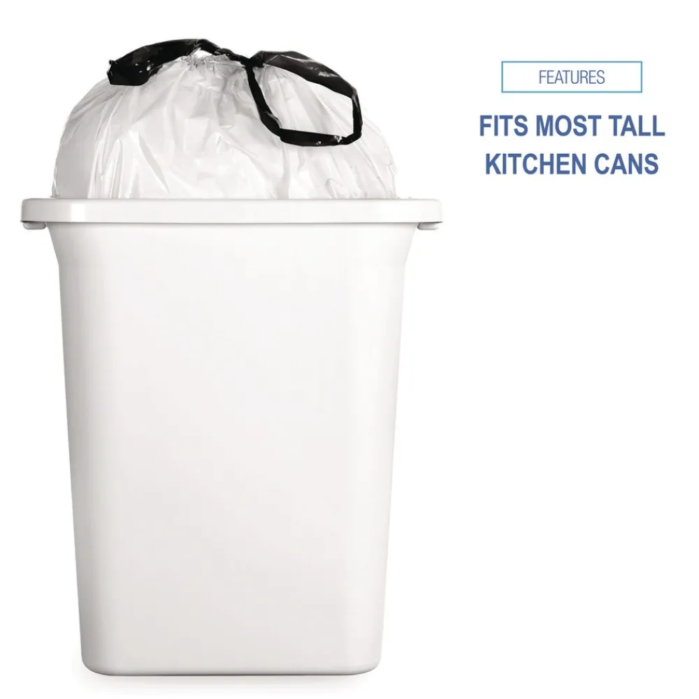 Hot 13 Gallon 24 in. x 28 in. Drawstring Kitchen Bags - White (50 Bags/Roll, 2 Rolls/Carton) Trash & Waste Bins