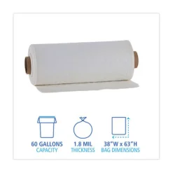 Discount 60 Gallon 1.8 mil 38 in. x 63 in. Industrial Drum Liners Rolls - Clear (75/Carton) Trash & Waste Bins