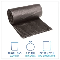 Online 10 Gallon 0.35 mil 24 in. x 23 in. Perforated Roll Low-Density Waste Can Liners - Black (50 Bags/Roll, 10 Rolls/Carton) Cleaning & Janitorial Supplies