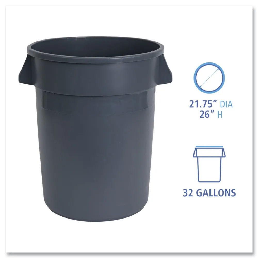 Discount 32 Gallon Linear-Low-Density Polyethylene Round Waste Receptacle - Gray Trash & Waste Bins