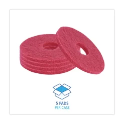 New 12 in. Diameter Buffing Floor Pads - Red (5/Carton) Cleaning & Janitorial Supplies