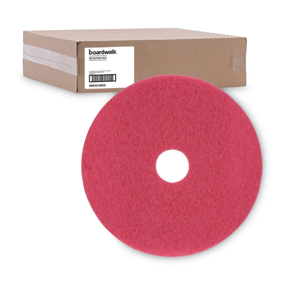 New 18 in. Diameter Buffing Floor Pads - Red (5/Carton) Cleaning & Janitorial Supplies
