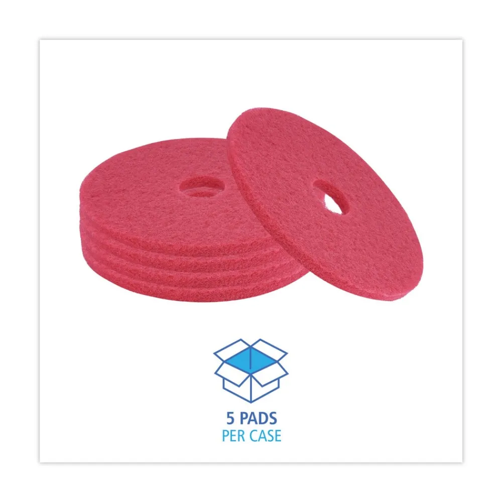New 18 in. Diameter Buffing Floor Pads - Red (5/Carton) Cleaning & Janitorial Supplies