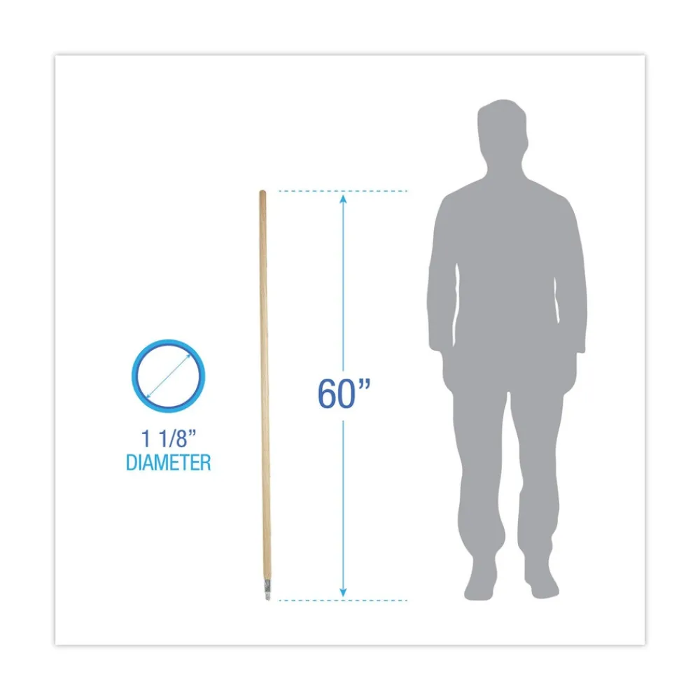 Sale 1.13 in. Diameter x 60 in. Handle Length Metal Tip Threaded Hardwood Broom Handle - Natural Cleaning & Janitorial Supplies