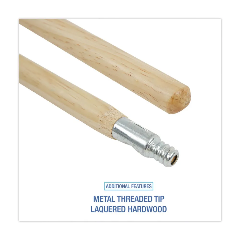 Sale 1.13 in. Diameter x 60 in. Handle Length Metal Tip Threaded Hardwood Broom Handle - Natural Cleaning & Janitorial Supplies
