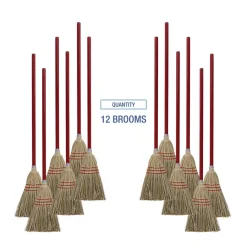 Clearance 36 in. Overall Length Corn/Synthetic Fiber Bristles Corn/Fiber Brooms - Gray/Natural (12/Carton) Cleaning & Janitorial Supplies