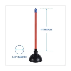 Sale 18 in. Plastic Handle Toilet Plunger for 5-5/8 in. Bowls - Red/Black Drain Cleaning