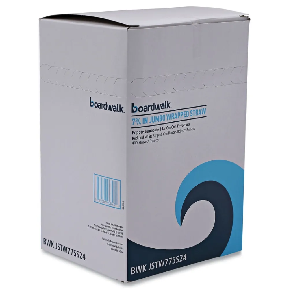 Clearance 7.75 in. Wrapped Jumbo Plastic Straws - White/Red Stripe (400/Pack, 25 Packs/Carton) Tabletop And Serveware