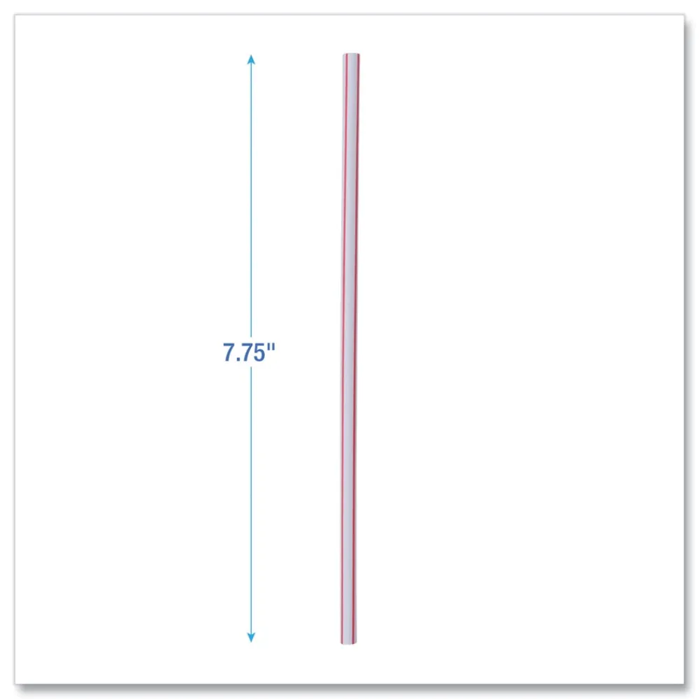 Clearance 7.75 in. Wrapped Jumbo Plastic Straws - White/Red Stripe (400/Pack, 25 Packs/Carton) Tabletop And Serveware