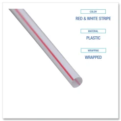 Clearance 7.75 in. Wrapped Jumbo Plastic Straws - White/Red Stripe (400/Pack, 25 Packs/Carton) Tabletop And Serveware