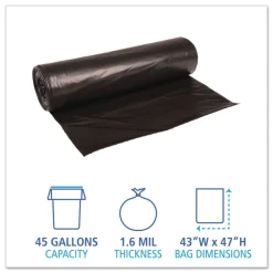 Sale 43 in. x 47 in. 56 gal. 1.6 mil Recycled Low-Density Polyethylene Can Liners - Black (100/Carton) Trash & Waste Bins