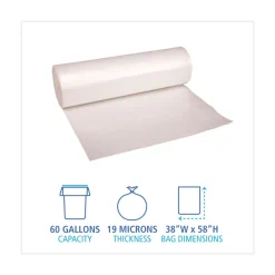 Sale 38 in. x 58 in. 60 gal. 19 mic High-Density Can Liners - Natural (150/Carton) Trash & Waste Bins