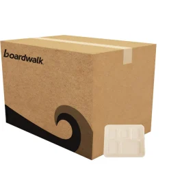 Online 8.26 in. x 0.98 in. x 10.9 in. 5-Compartment Bamboo/Sugarcane Bagasse PFAS-Free Food Tray - Tan (500/Carton) Tabletop And Serveware