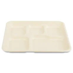 Online 8.26 in. x 0.98 in. x 10.9 in. 5-Compartment Bamboo/Sugarcane Bagasse PFAS-Free Food Tray - Tan (500/Carton) Tabletop And Serveware