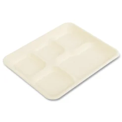 Online 8.26 in. x 0.98 in. x 10.9 in. 5-Compartment Bamboo/Sugarcane Bagasse PFAS-Free Food Tray - Tan (500/Carton) Tabletop And Serveware