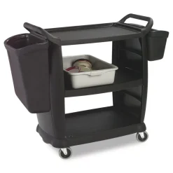 Outlet 18 in. x 36.25 in. x 38 in. 300 lb Capacity Plastic Bussing Cart with 3 Shelves - Black Utility Carts