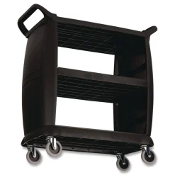 Outlet 18 in. x 36.25 in. x 38 in. 300 lb Capacity Plastic Bussing Cart with 3 Shelves - Black Utility Carts