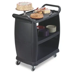 Outlet 18 in. x 36.25 in. x 38 in. 300 lb Capacity Plastic Bussing Cart with 3 Shelves - Black Utility Carts