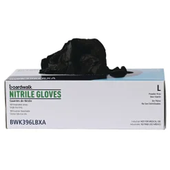 4.4 mil Disposable General-Purpose Powder-Free Nitrile Gloves - Large, Black (100/Box) Work Gloves