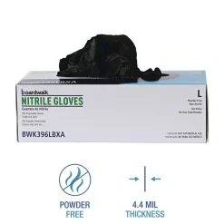 4.4 mil Disposable General-Purpose Powder-Free Nitrile Gloves - Large, Black (100/Box) Work Gloves