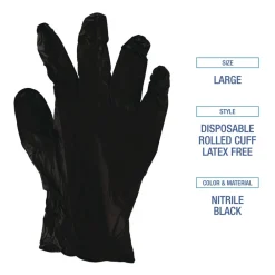 4.4 mil Disposable General-Purpose Powder-Free Nitrile Gloves - Large, Black (100/Box) Work Gloves