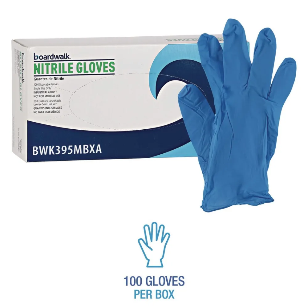 5 mil. Disposable Powder-Free Nitrile Gloves - Medium, Blue (100/Box) Cleaning & Janitorial Supplies