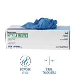 5 mil. Disposable Powder-Free Nitrile Gloves - Medium, Blue (100/Box) Cleaning & Janitorial Supplies