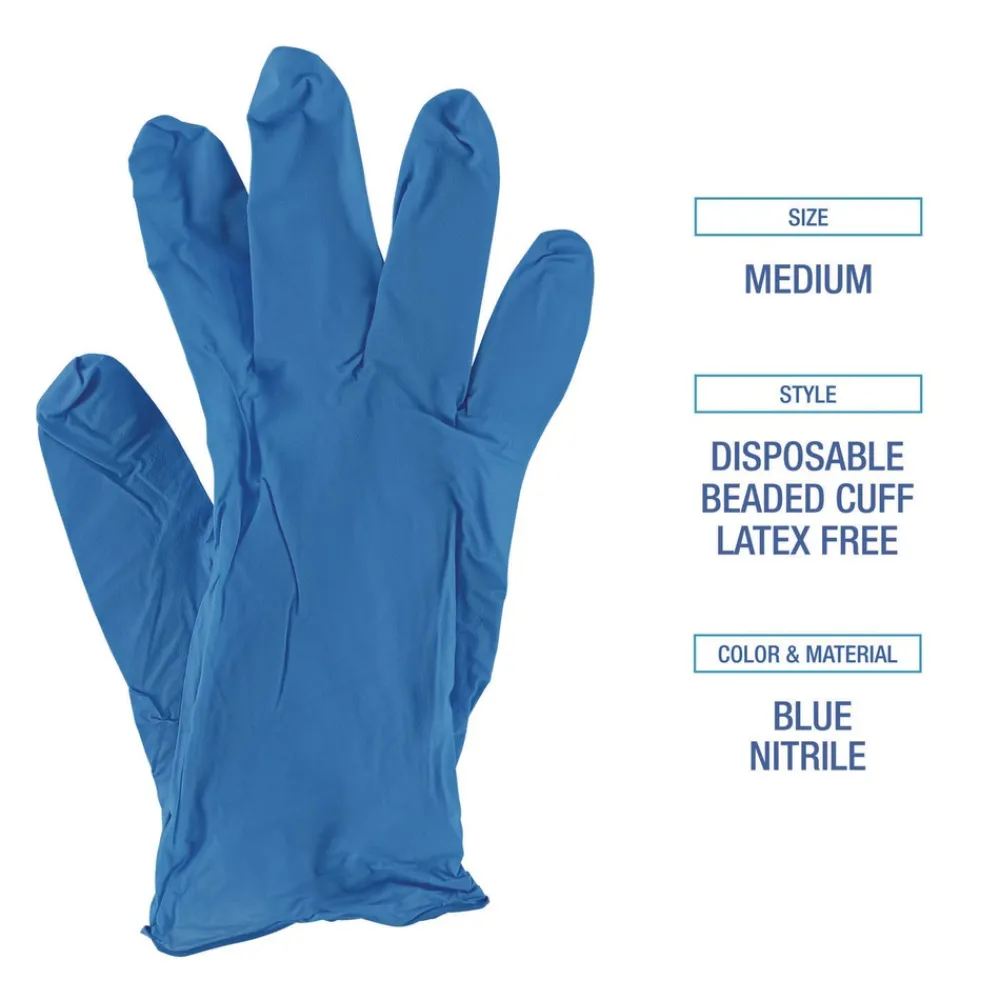 5 mil. Disposable Powder-Free Nitrile Gloves - Medium, Blue (100/Box) Cleaning & Janitorial Supplies