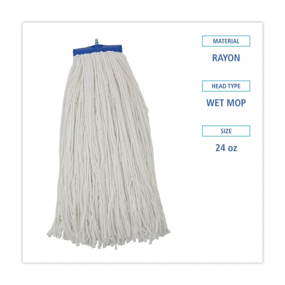Clearance 24 oz. Cut-End Lie-Flat Rayon Wet Mop Head - White (12/Carton) Cleaning & Janitorial Supplies
